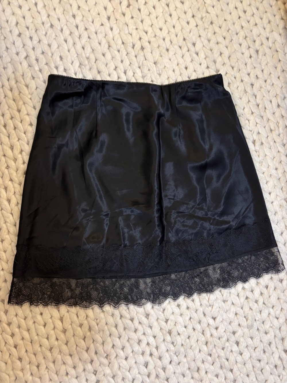 J. Crew Black Satin Mini Skirt with Lace Trim